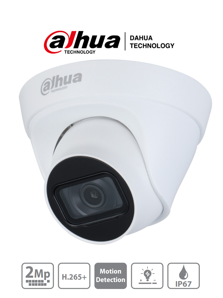 Cámara IP Domo 2 MP, H.265+, 105 Grados de Apertura, Lente 2.8mm, IR 30 Mts, IP67, DWDR, 3D DNR, HLC/ BLC, DAHUA IPC-HDW1230T1-S4