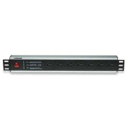 Barra Multicontacto P/ Rack 19", 1U, 7 Contactos, Longitud de Cable 3.0 Metros, INTELLINET 207102