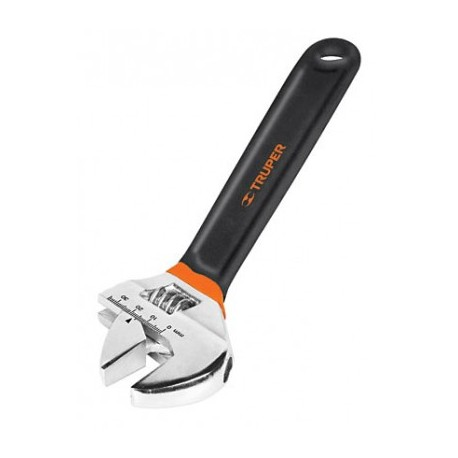 Llave Francesa (Perica) 10", Apertura 1 1/4", Acero al Carbono Cromadas, Mango Comfort Grip, TRUPER PET-10X