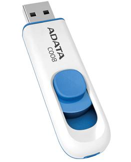Memoria Flash USB, Capacidad 32GB, Modelo C008, Deslizante, USB 2.0, Color Blanco/Azul, ADATA AC008-32G-RWE
