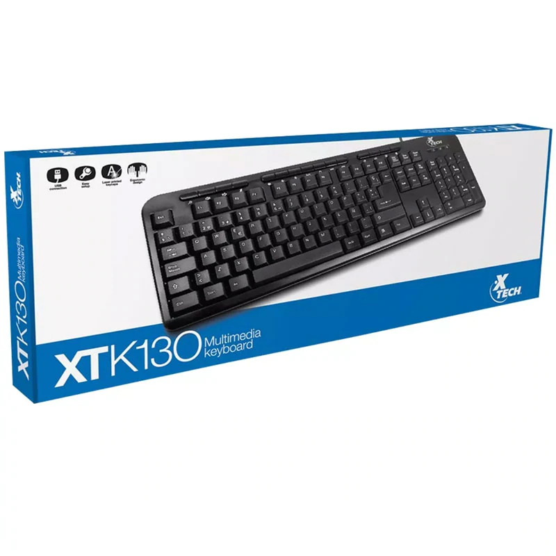 Teclado Multimedia, Alámbrico (USB) Modelo K130, Español, Color Negro, XTECH XTK-130