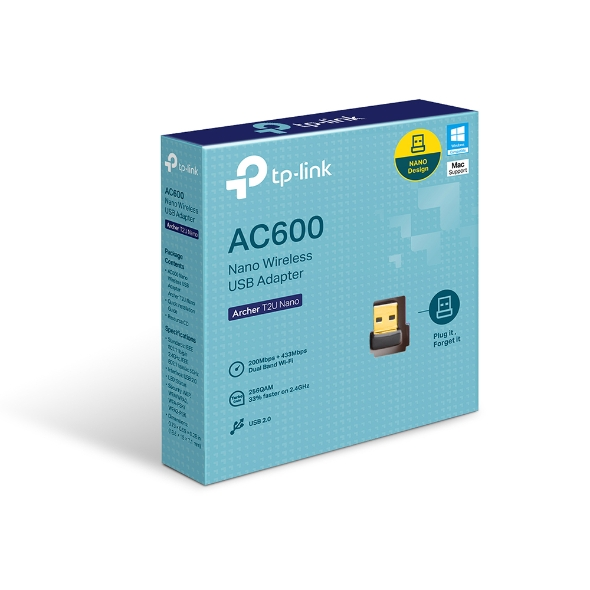 Adaptador USB - WiFi, Doble Banda (Hasta 600 Mbps), Color Negro, Tamaño Nano, TP-LINK ARCHER T2U NANO