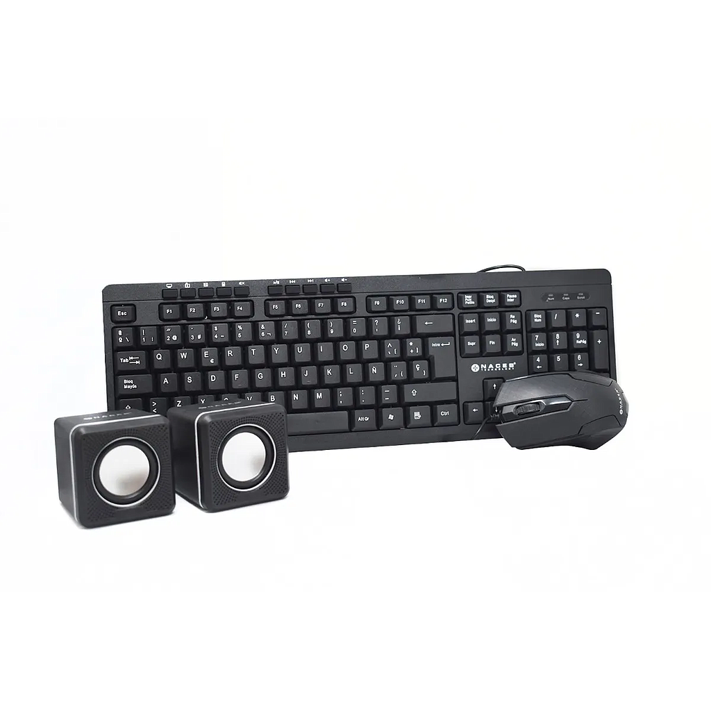 Ratón (Mouse) + Teclado + Bocinas 2.0, Alámbricos (USB), NACEB NA-228N