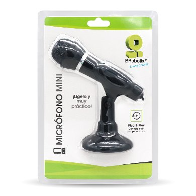 Micrófono Con Base Ajustable, 3.5 mm, Longitud del Cable 1.3 Metros, Tamaño Mini, Color Negro, BROBOTIX 136483