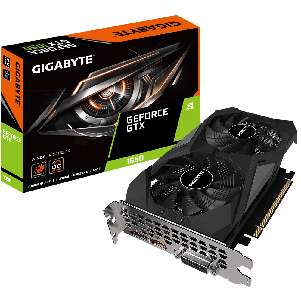 Tarjeta de Video GeForce GTX 1650 D6 WindForce OC 4GB GDDR5, PCI Express, DP / DVI-D / HDMI, GIGABYTE GV-N1656WF2OC-4GD