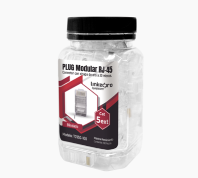 Bote con 100 Piezas de Plug Modular RJ45 Cat5e blindado, chapado de oro a 30 micras para durabilidad extrema CON PIN DE TIERRA, LINKEDPRO TC5SG-100