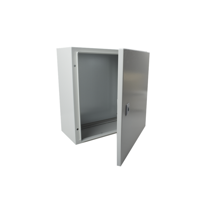 Gabinete de Acero IP66 Uso en Intemperie (400 x 400 x 200 mm) con Placa Trasera Interior y Compuerta Inferior Atornillable (Incluye Chapa y Llave), PRECISION PST-4040-20A