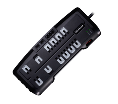 Multicontacto con Supresor de Picos,  12 contactos NEMA 5-15R, 3150 Joules, Protección Telefónica y de Red, CYBERPOWER CSHT1208TNC2