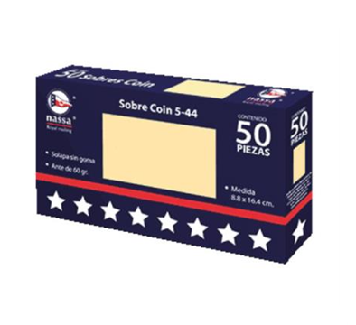 Caja de Sobres Coin Ante, 500 Piezas, Pegue al Centro, 8.8 x 16.4 Centímetros, 40Kg, NASSA IM0130