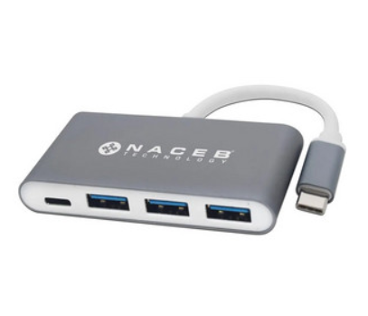 Adaptador HUB de USB-C a USB 3.0 y PD (M-H), Color Gris, NACEB NA-0112