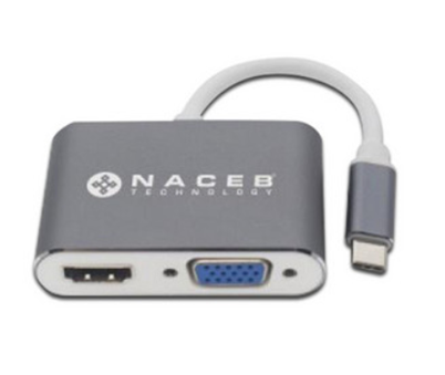 Adaptador Multipuerto de USB 3.0 Macho a HDMI/VGA Hembra, Gris/Blanco, NACEB NA-0113
