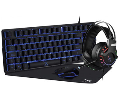 Kit Gamer XST-200, Incluye Teclado y Mouse, Diadema RGB y Mousepad, Alámbrico, USB, Color Negro, (Español), XZEAL XSAKGA1B