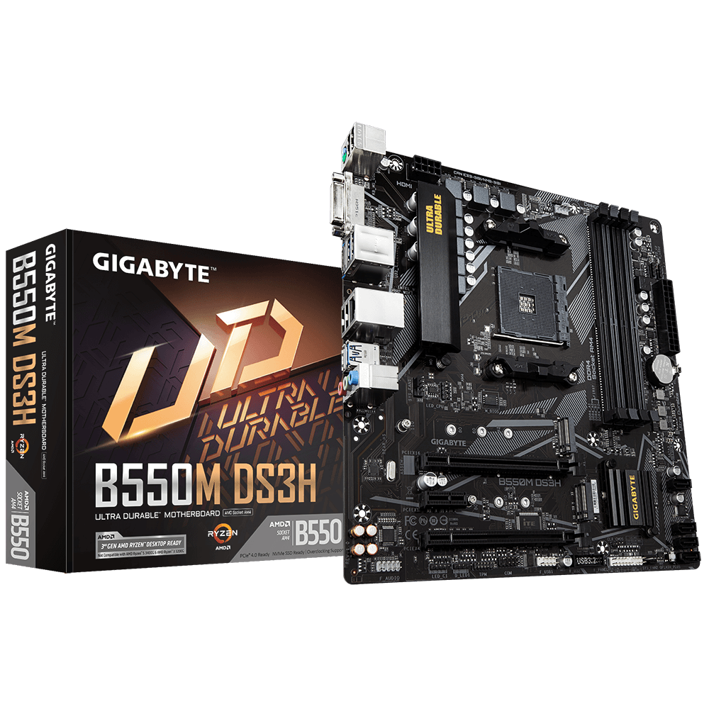 Tarjeta Madre (MoBo) B550M DS3H, ChipSet AMD B550, Soporta AMD Ryzen 5000 Series / 3era Gen, Socket AM4, 4 x DDR4 (Max 128GB), Audio HD, RED, USB 3.2, SATA 3.0, M.2, Micro-ATX, GIGABYTE B550M DS3H