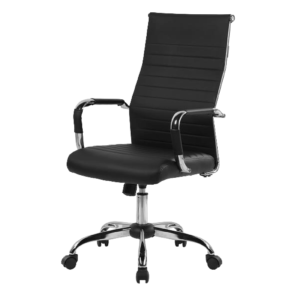 Silla de Oficina Ejecutiva, Giratoria, Respaldo Alto (65 cm), Base Metálica, Max. 85 Kg, Color Negro, CHASER CH-KENABLACK