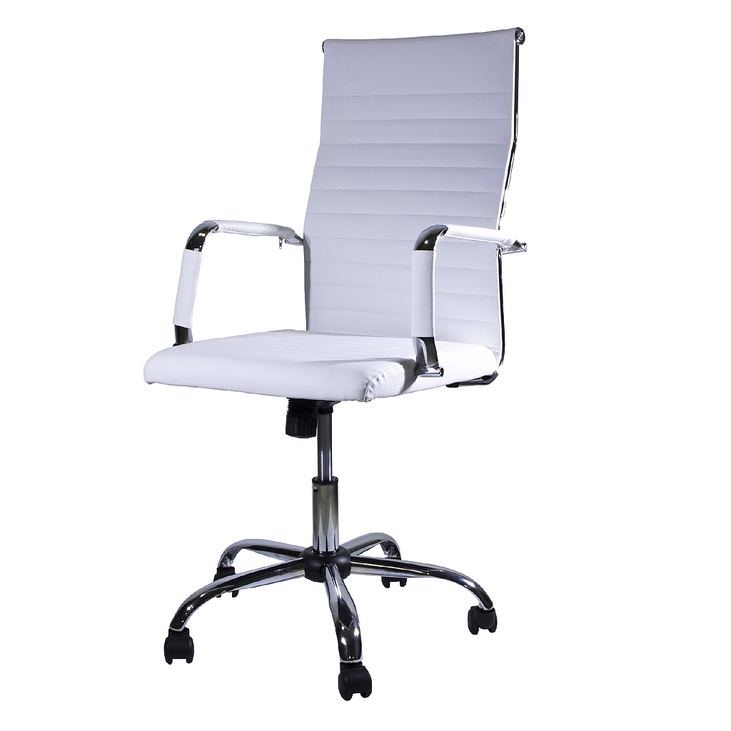 Silla de Oficina Ejecutiva, Giratoria, Respaldo Alto (65 cm), Base Metálica, Max. 85 Kg, Color Blanco, CHASER CH-KENAWHITE