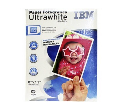 Papel Fotográfico, Color Blanco (Ultrawhite), 25 Hojas, Tamaño Carta de 8.5"X11", IBM 17R7945000435570444