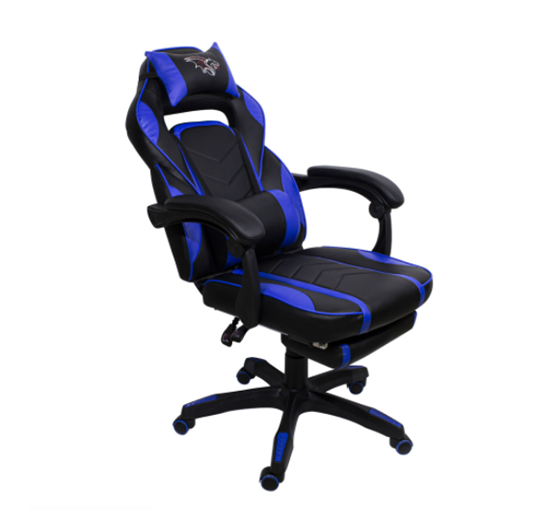 Silla Gamer Chaser, Reclinable, Reposa Pies, Soporte Cervical y Lumbar, Color Negro / Azul, Max. 120 Kg, CHASER CH-GAMERBLUE