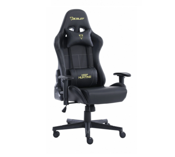 Silla Gamer Modelo OGS, Reclinable (Max 155°), Soporte Cervical y Lumbar, Color Negro, Max. 150 Kg, OCELOT OGS-01