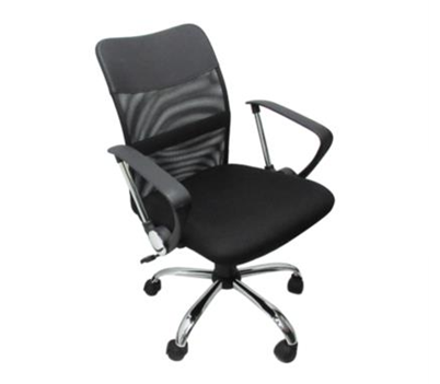 Silla de Oficina, Ejecutiva, Giratoria, Respaldo de Malla Gris, Base Metálica, Color Negro, NEXTEP NE-650E