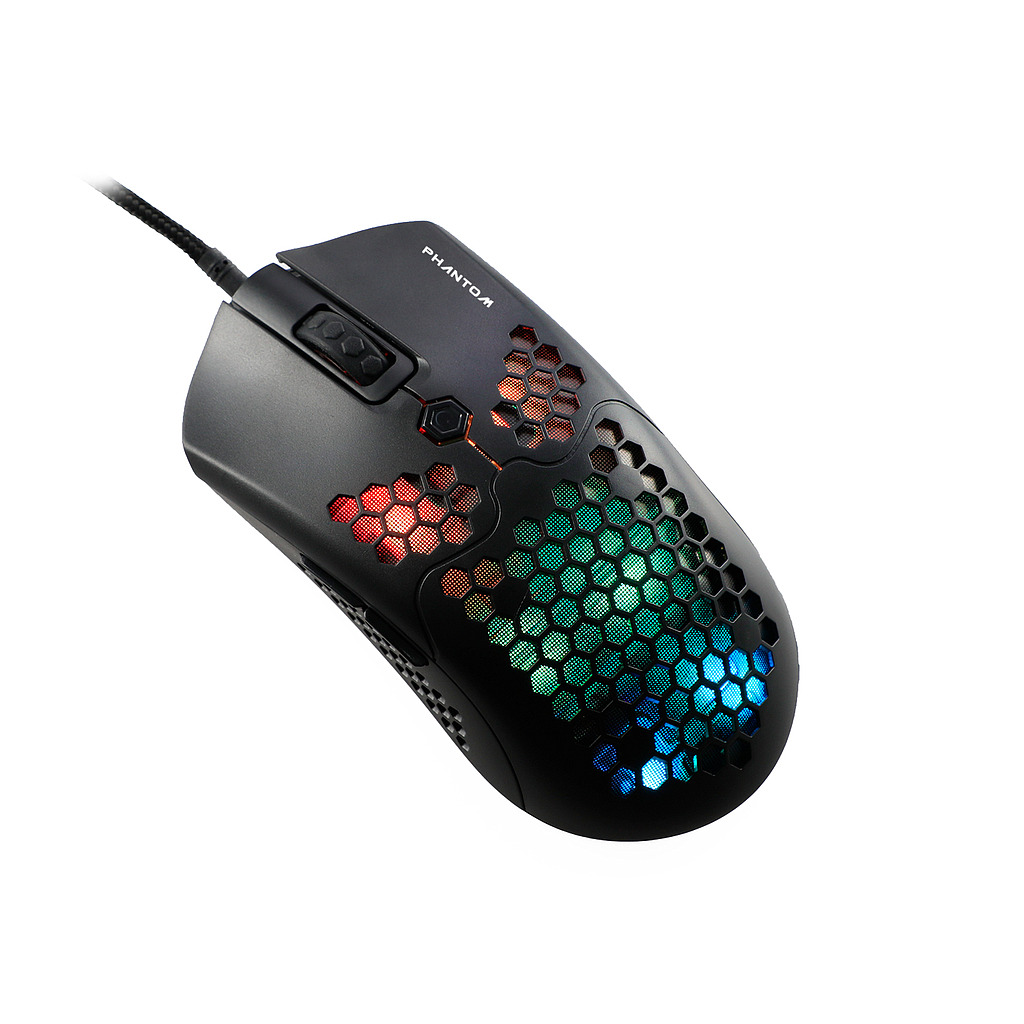 Ratón (Mouse) Gamer Phantom, Alámbirco (USB), Iluminación RGB, Longitud del Cable 1.8 Metros, PAW 3325, Color Negro, NACEB NA-0954