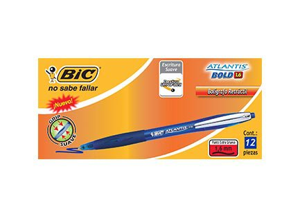 Pluma (Bolígrafo), Modelo Atlantis Bold, Color Azul, Punta Extra Grueso (1.6 Milímetros), BIC ATB-12A