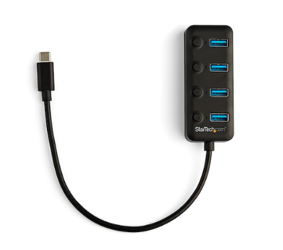 Adaptador USB-C (HUB), 4 x USB-A 3.0, Longitud de Cable 25 cm, Interruptores Individuales, STARTECH HB30C4AIB