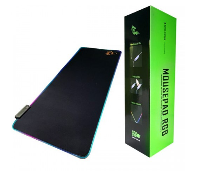 MousePad Gaming XL, Iluminación LED RGB (USB), 30cm x 80cm, Grosor 4mm, Color Negro, RAIJU MP-100RGB