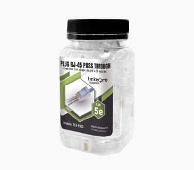 Bote con 100 Plugs Pass Through RJ45 Cat5e sin Blindaje, Chapado de Oro a 30 Micras para Durabilidad Extrema, LINKEDPRO TC5-PASS