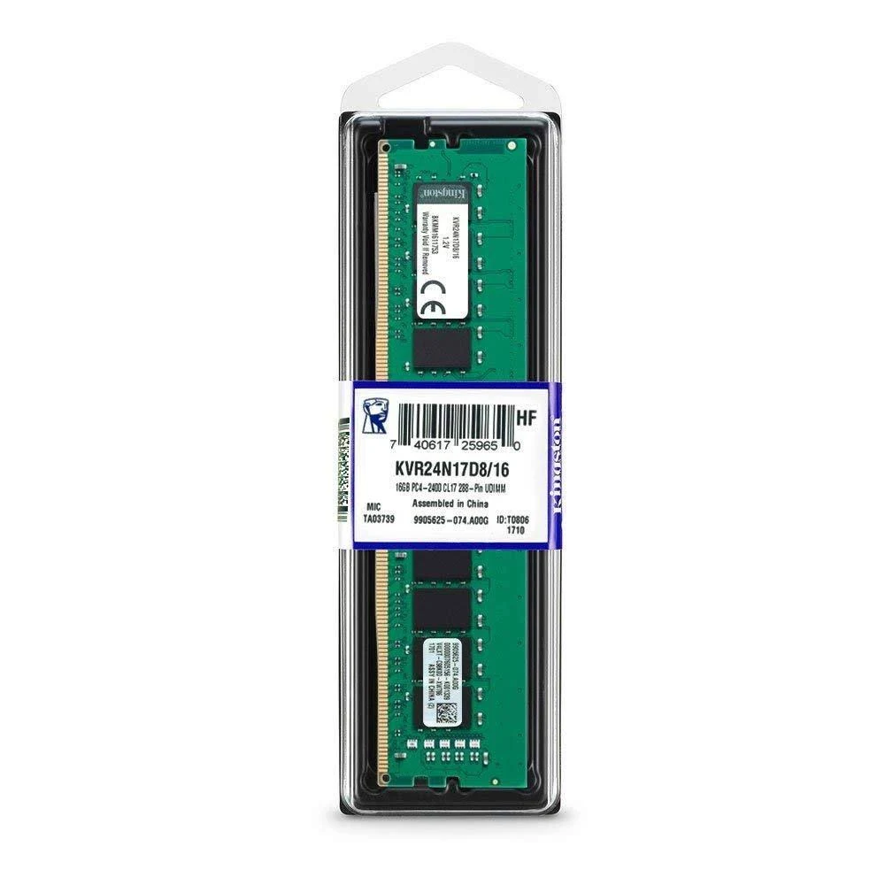 Memoria RAM DDR4 PC4-24000, Capacidad 16GB, Frecuencia 2400MHz, CL17, U-DIMM, 1.2V, KINGSTON KVR24N17D8/16