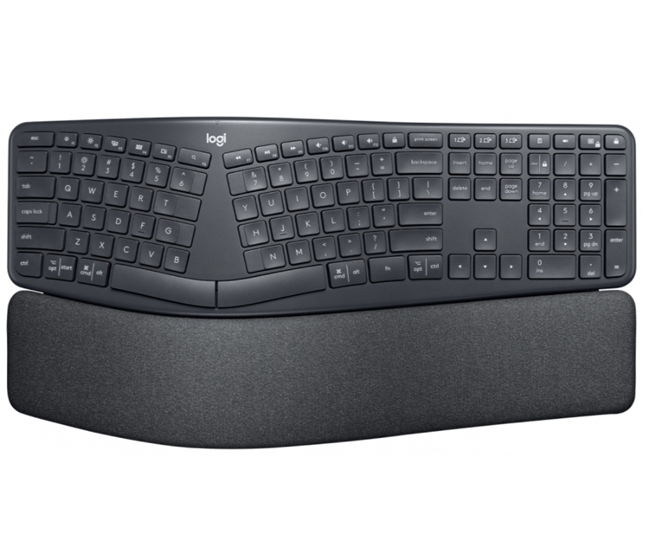 Teclado Partido Ergonómico Inalámbrico Ergo K860, Bluetooth, USB, QWERTY Inglés, Color Negro, LOGITECH 920-009166