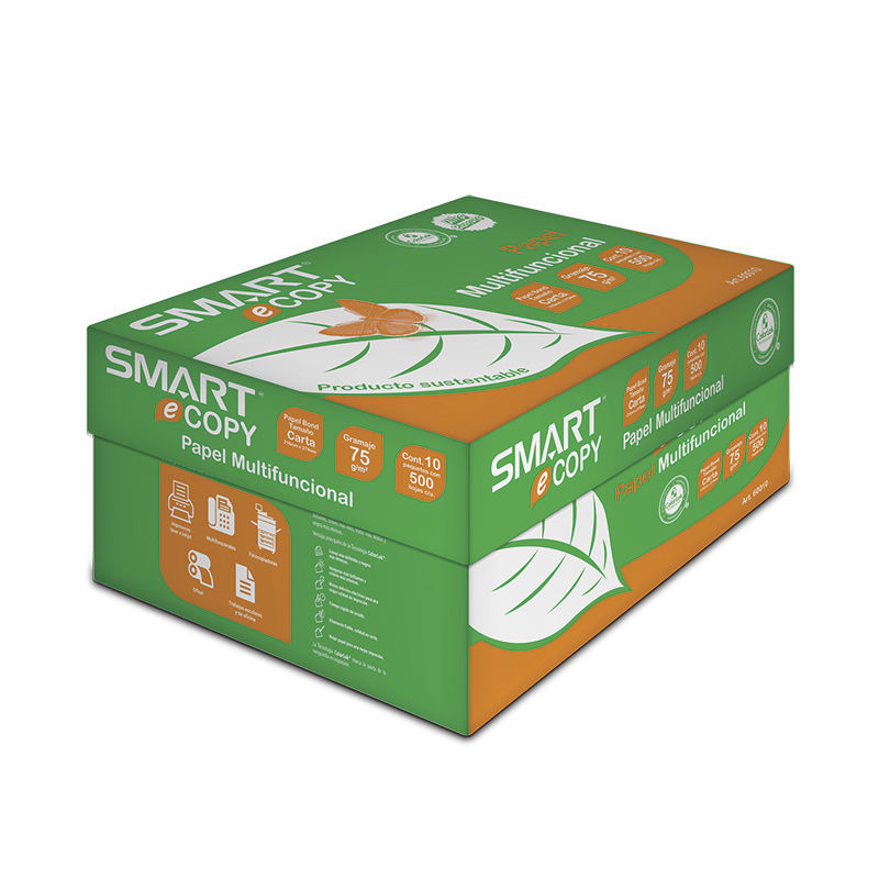 Caja de Papel Bond Tamaño Carta, Color Blanco, 75 Gramos, Modelo eCopy, Contenido 10 Remas de 500 Hojas C/U, SMART COPY 60010