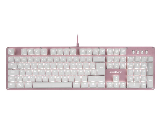Teclado Gamer Mod KBG400, Game Factor, Mecánico (Switch KRED Azul), Iluminación LED, Color Rosa, USB, VORAGO KBG400-PK-BL