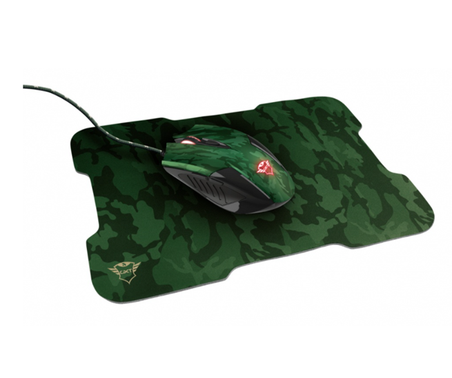 Kit Gamer Ratón (Mouse) y Mouse Pad GXT 781 Rixa Camo, Alámbrico, USB A, 3200DPI, Verde/Negro, TRUST 23611