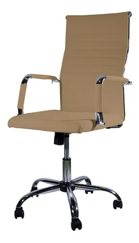 Silla de Oficina Ejecutiva, Giratoria, Respaldo Alto (65 cm), Base Metálica, Max. 85 Kg, Color Beige, CHASER CH-KENACAMEL