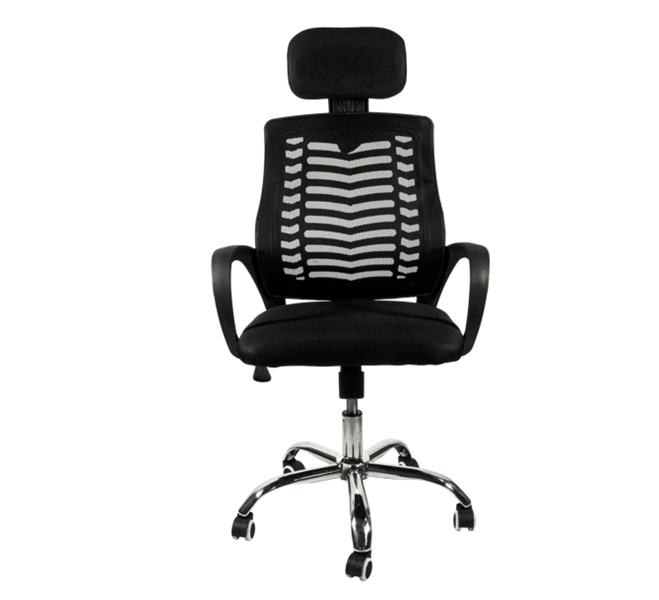 Silla de Oficina, Giratoria, Respaldo Malla Negra, Soporte Cervical, Base Metálica, CHASER CH-VARIBLACK