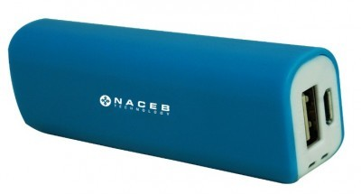 Cargador Portátil (Power Bank), Capacidad 2,200 mAh, Salidas 5V-1A, Color Azu l/ Blanco, NACEB NA-605A