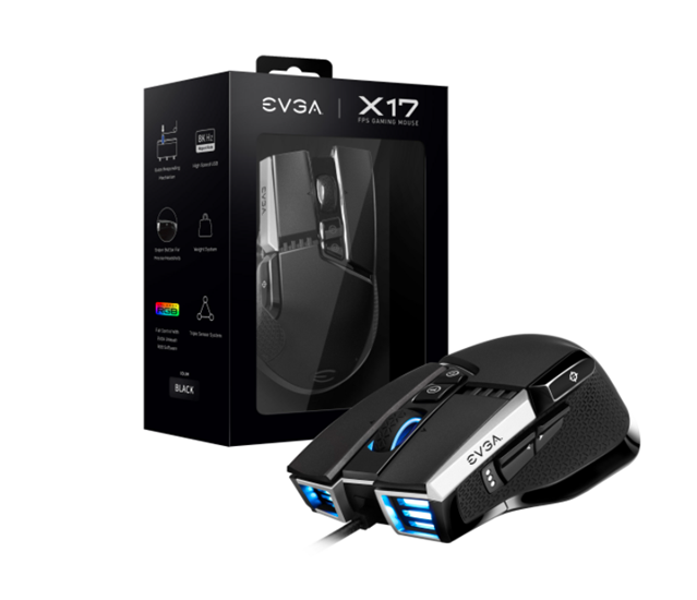 Ratón (Mouse) Gamer Ergonómico X17, Alámbrico, Programable, 5 Perfiles, 10 Botones, Hasta 16,000 Dpi, Color Negro, EVGA 903-W1-17BK-KR