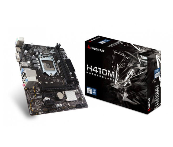 Tarjeta Madre (Motherboard) H410MH V6.0, Para Intel Core, Pentium y Celeron 10a Gen, Socket 1200, 2xDDR4, 64GB Max, AudioHD, Red, USB 3.0 y SATA 3.0, M.2, Micro-ATX, BIOSTAR H410MH
