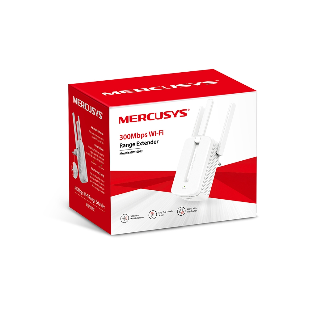 Repetidor / Extensor de Rango Inalámbrico, Hasta 300 Mbps, 3 Antenas, 1 x RJ45 (H), MERCUSYS MW300RE