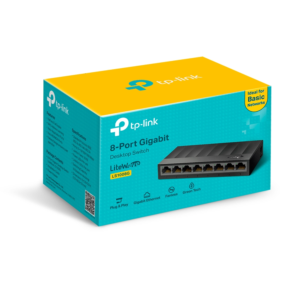 Switch de Escritorio, 8 Puertos RJ45 10/100/1000Mbps (Gigabit), No Administrable, Plug and Play, TP-LINK LS1008G