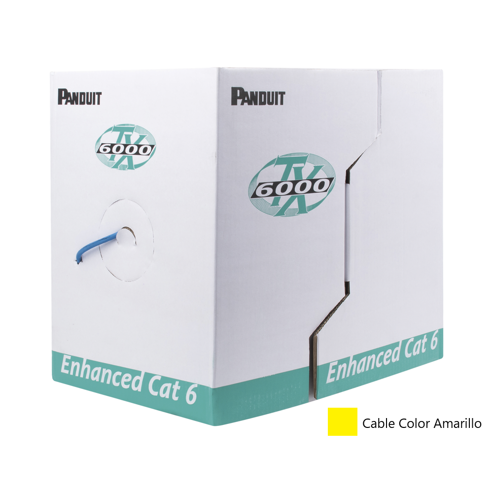 Bobina Cable UTP Cat 6, 4 Pares, 305 Metros (1,000 ft), Color Amarillo, Modelo TX6000™ PanNet, Uso Interior, 100% Cobre, PANDUIT PUR6004YL-FE