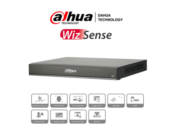 NVR de 8 Canales 4k WizSense/ Rendimiento de 200 Mbps/ 2 Canales de Reconocimiento Facial/ 4 Canales de Protección Perimetral/ 8 Puertos Poe/ 2 Bahías para Disco Duro/ 4&2 E&S de Alarma, DAHUA NVR4208-8P-I