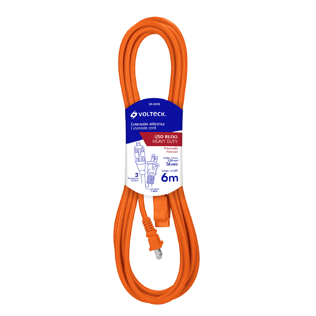 Extensión Eléctrica VOLTECK, Uso Rudo, Longitud 6 Metros, Calibre 16 AWG, TRUPER ER-6X16