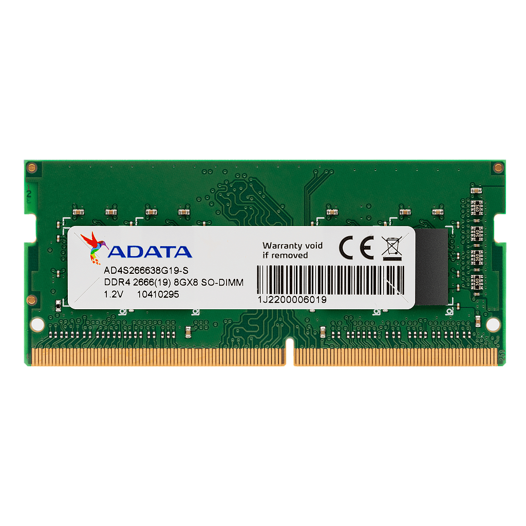 Memoria RAM DDR4 SO-DIMM PC4-21300 (2666MHz), 8GB, 1.2V, CL19, ADATA AD4S26668G19-SGN