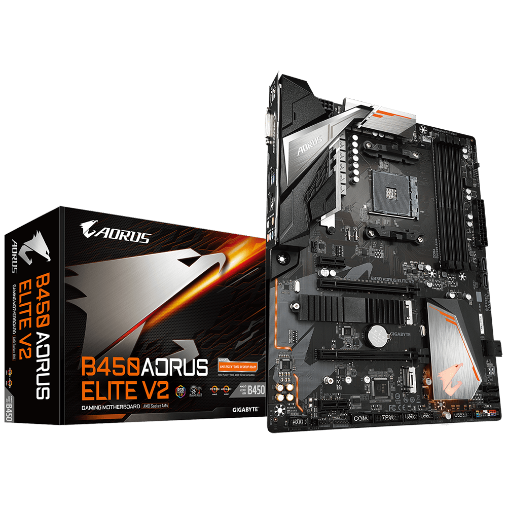 Tarjeta Madre (Mobo) B450 AORUS ELITE, ChipSet AMD B450, Socket AM4 (Compatible con Ryzen 5000, 4000, 3000, 2000, 1000), 4x DDR4 (Max 128GB), ATX, GIGABYTE B450 AORUS ELT V2