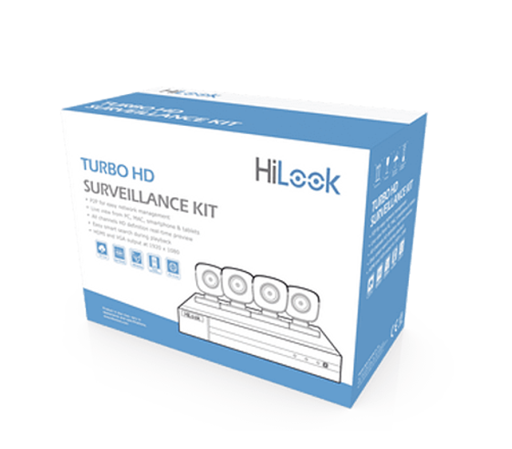 KIT TurboHD 1080p / DVR 4 Canales / 4 Cámaras Bala de Metal / Fuente de Poder / Accesorios de Instalación, HILOOK HL24LQKITS-M