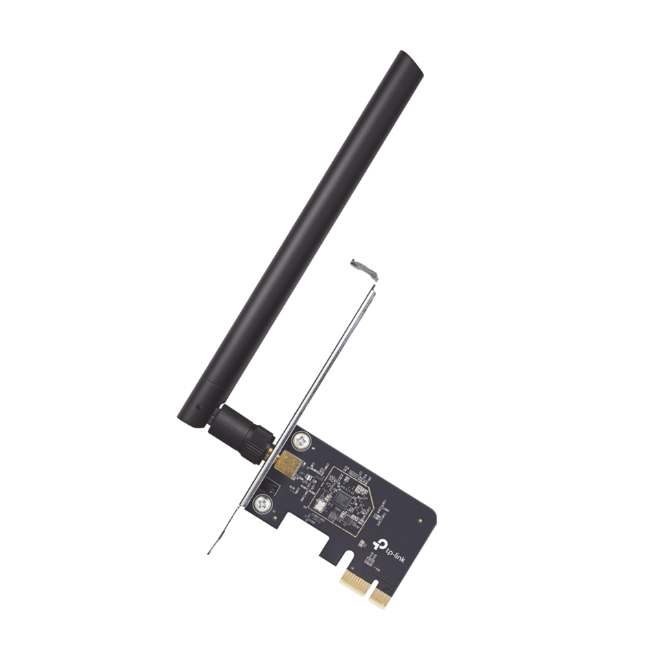 Adaptador PCI Inalámbrico Doble Banda AC 600 Mbps, Antena de Alta Ganancia, Tecnología MU-MUMO, Seguridad WPA3, Soporte de Perfil Bajo y Altura Completa, TP-LINK ARCHER T2E