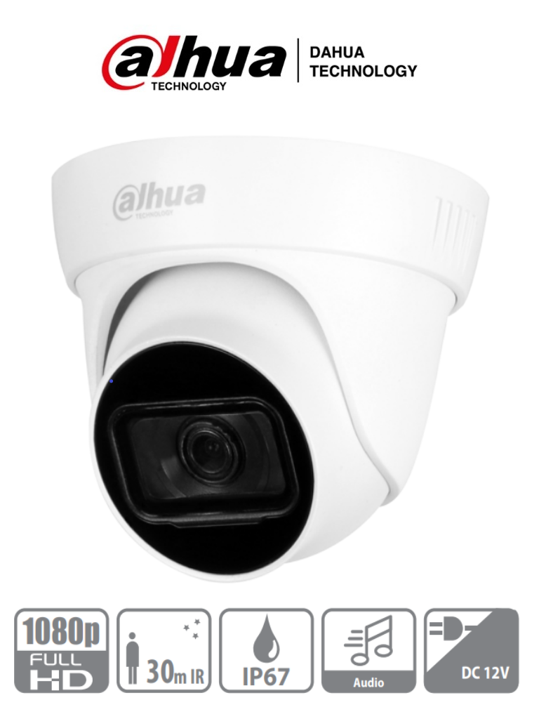 Cámara Domo 1080p, Lente 2.8mm, Angulo de 103 Grados, IR 30 Mts, Micrófono Integrado, IP67, DWDR, Metal+Policarbonato, DAHUA DH-HAC-HDW1200TLN-A-0280B-S4