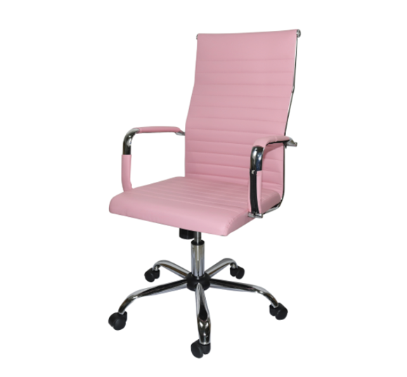 Silla de Oficina Ejecutiva, Giratoria, Respaldo Alto (65 cm), Base Metálica, Max. 85 Kg, Color Rosa, CHASER CH-KENAPINK