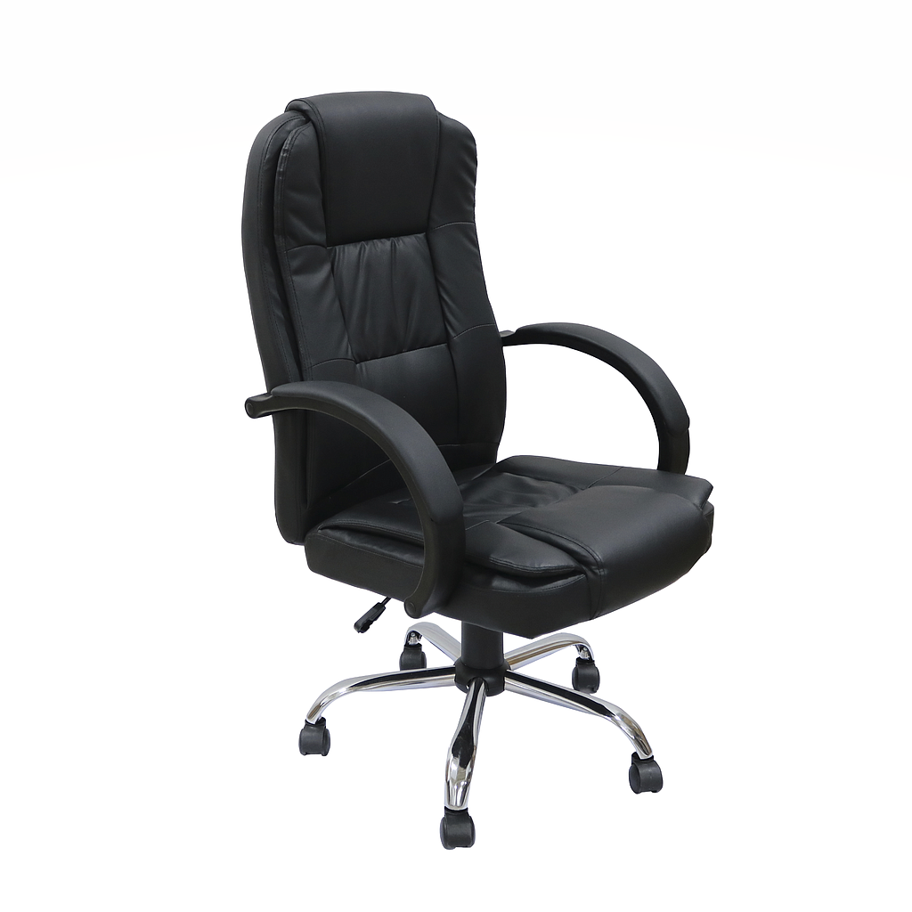 Silla de Oficina Ejecutiva, Giratoria, Respaldo Alto, Tactopiel, Color Negro, Base Metálica, CHASER CH-DUALITABLACK